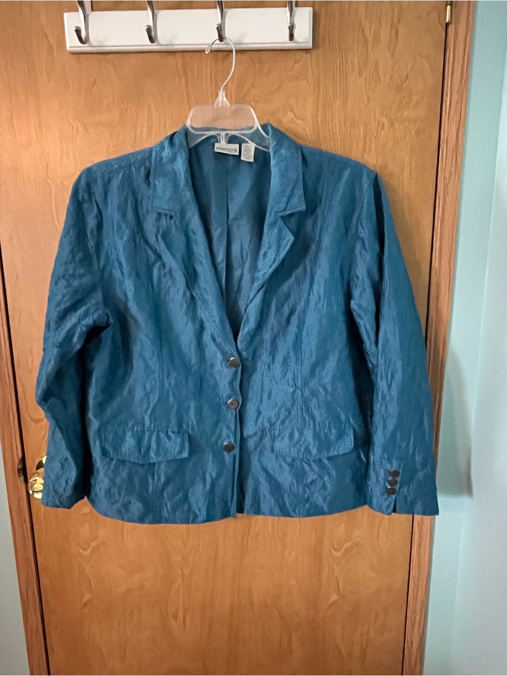 Chico Women's Teal / Iridescent Jewel Toned Crinkle Lined Blazer Size 3=XL EUC